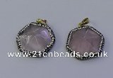 NGP7111 30*30mm hexagon rose quartz pendants wholesale