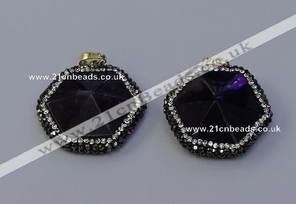NGP7116 30*30mm hexagon amethyst gemstone pendants wholesale