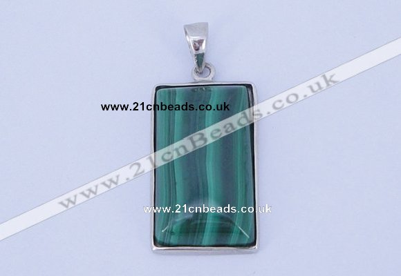 NGP712 13*25mm rectangle natural malachite with sterling silver pendant