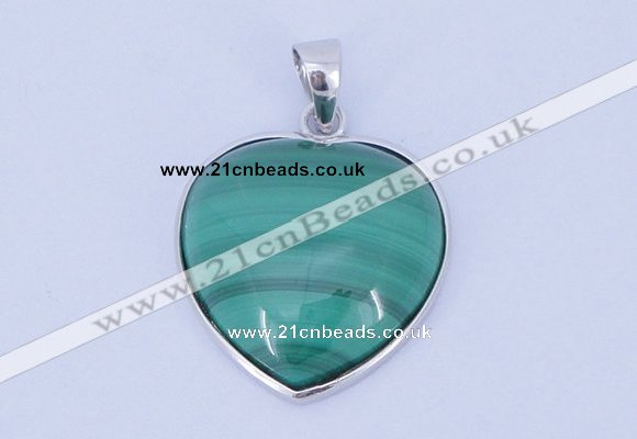 NGP713 19*22mm heart natural malachite with sterling silver pendant