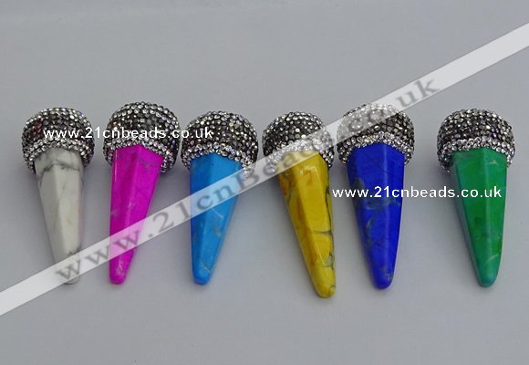 NGP7176 20*50mm faceted cone white howlite turquoise pendants