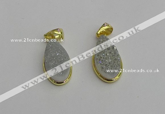 NGP7179 10*20mm flat teardrop plated druzy quartz pendants