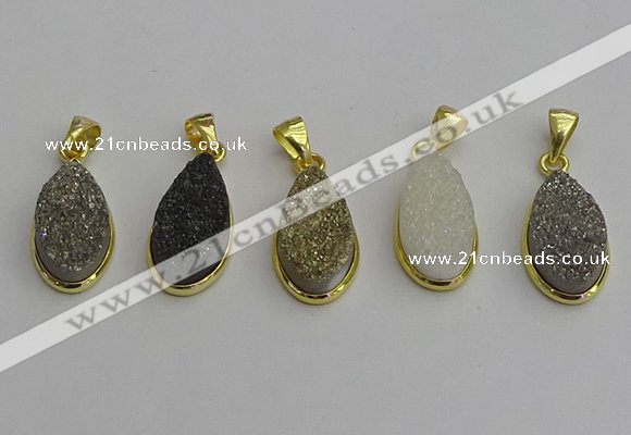 NGP7183 10*20mm flat teardrop plated druzy quartz pendants