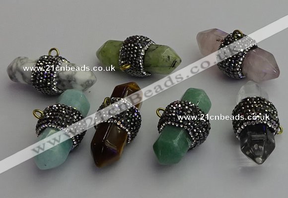 NGP7220 15*40mm sticks mixed gemstone pendants wholesale