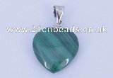 NGP727 15*15mm heart natural malachite with 18KGP gemstone pendant