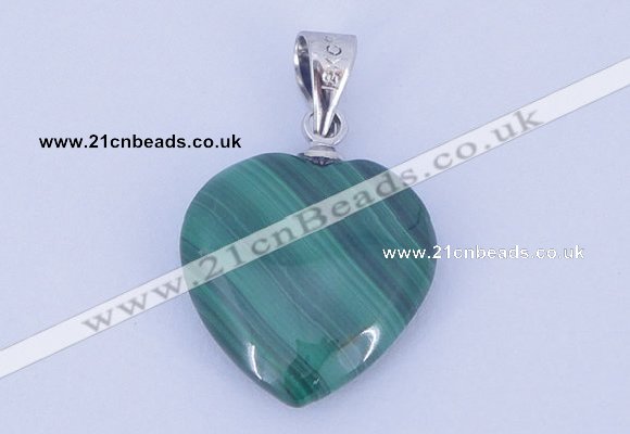 NGP727 15*15mm heart natural malachite with 18KGP gemstone pendant