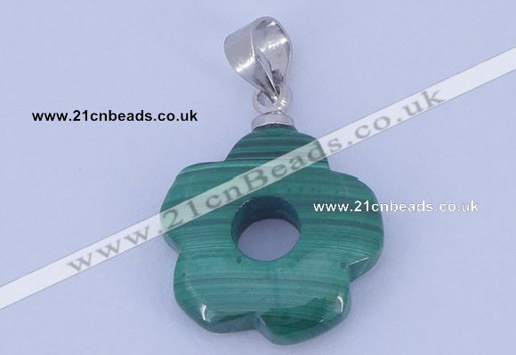 NGP728 4*15mm flower natural malachite with 18KGP gemstone pendant