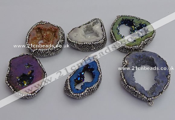 NGP7290 25*35mm - 35*40mm freeform plated druzy agate pendants