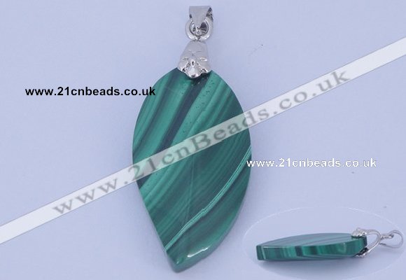 NGP730 15*28mm leaf natural malachite with 18KGP gemstone pendant