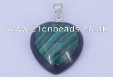 NGP732 20*20mm heart natural malachite & black agate with 18KGP pendant