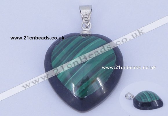 NGP732 20*20mm heart natural malachite & black agate with 18KGP pendant