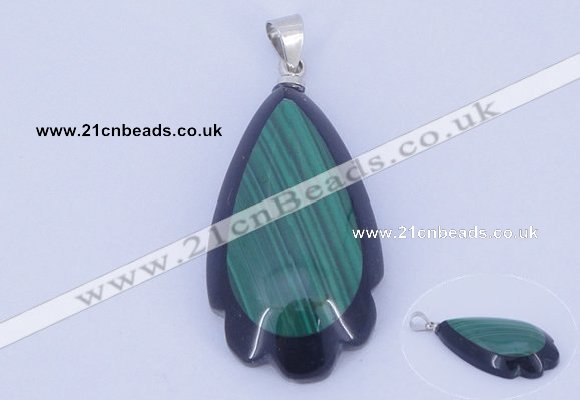 NGP733 17*34mm teardrop natural malachite & black agate with 18KGP pendant