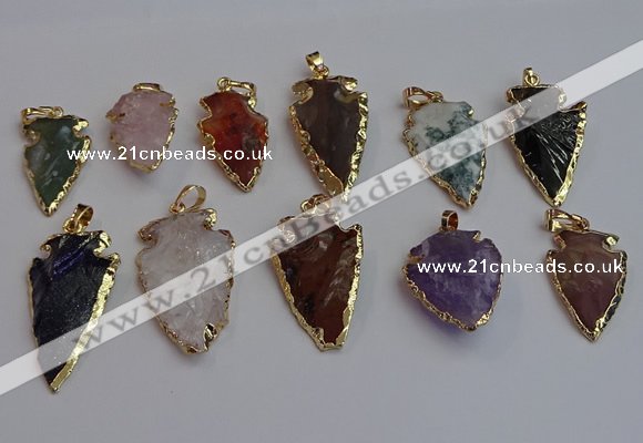 NGP7367 15*20mm - 22*40mm arrowhead mixed gemstone pendants