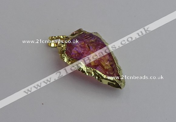 NGP7402 22*30mm - 25*40mm arrowhead plated druzy quartz pendants