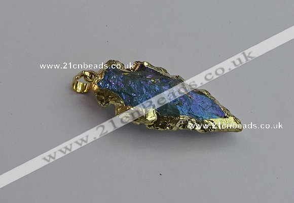 NGP7404 22*30mm - 25*40mm arrowhead plated druzy quartz pendants