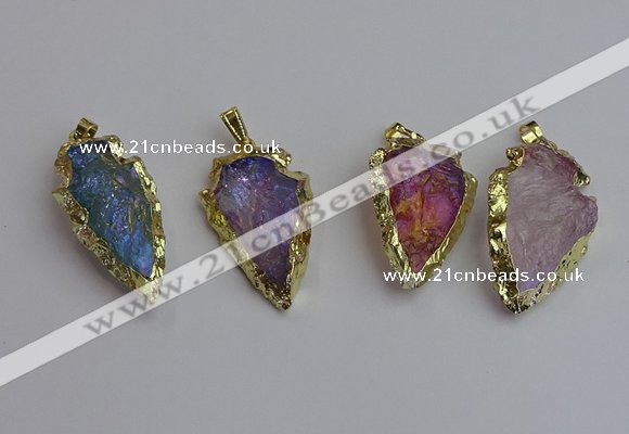 NGP7406 22*30mm - 25*40mm arrowhead plated druzy quartz pendants