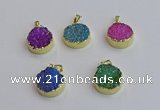 NGP7463 20mm coin plated druzy agate gemstone pendants