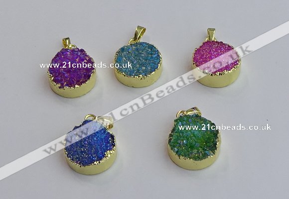 NGP7463 20mm coin plated druzy agate gemstone pendants