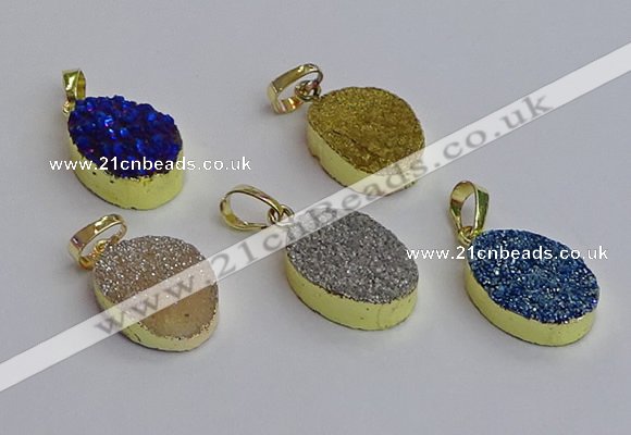 NGP7498 15*20mm oval plated druzy agate gemstone pendants