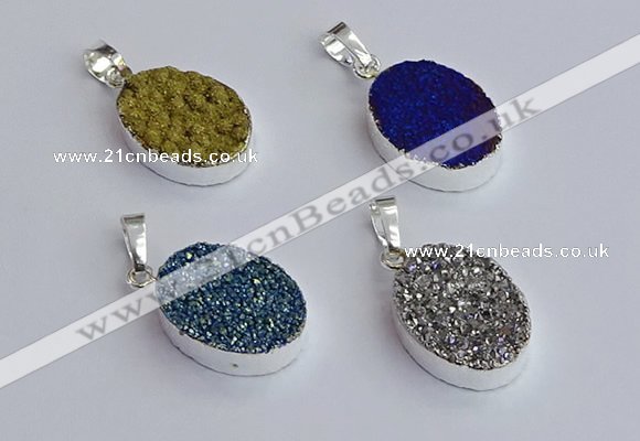 NGP7512 15*20mm oval plated druzy agate gemstone pendants