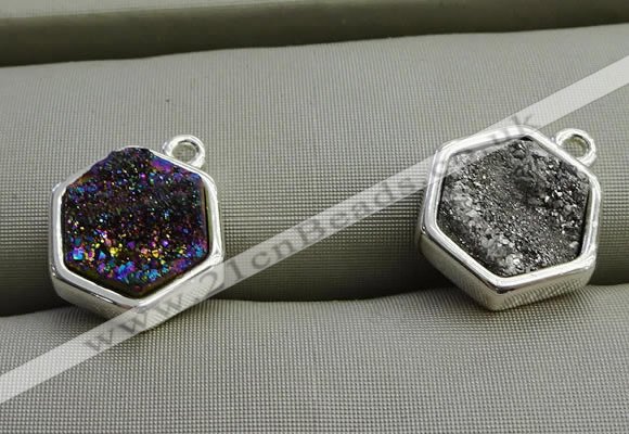 NGP7571 12*12mm hexagon plated druzy agate pendants wholesale