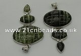 NGP8022 50*82mm - 52*86mm green silver line jasper pendant set jewelry