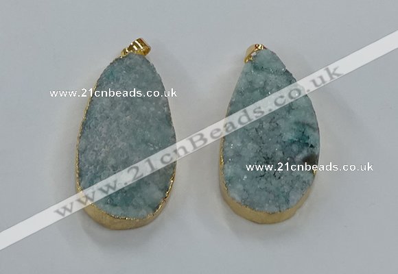 NGP8517 25*48mm - 27*52mm flat teardrop druzy agate pendants