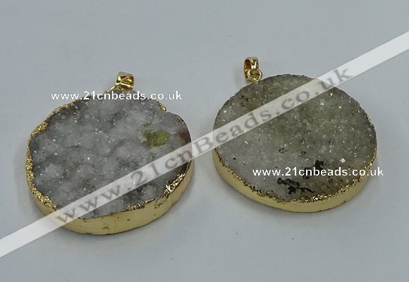 NGP8553 38mm - 40mm flat round druzy agate pendants wholesale