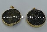 NGP8561 38mm - 40mm flat round druzy agate pendants wholesale