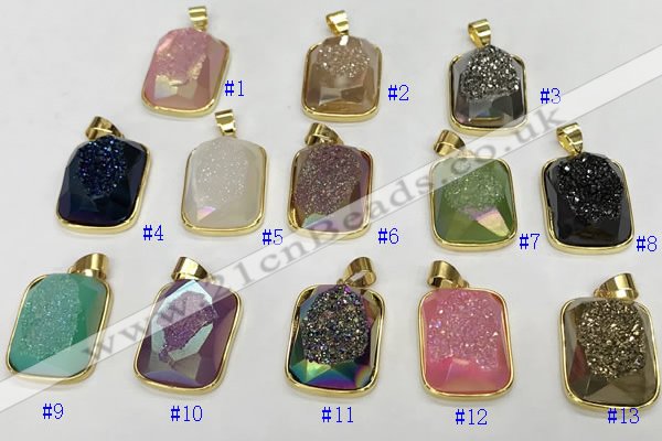 NGP9608 17*22mm faceted rectangle plated druzy agate pendants