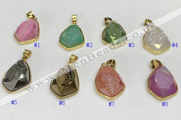 NGP9609 18*25mm faceted teardrop plated druzy agate pendants