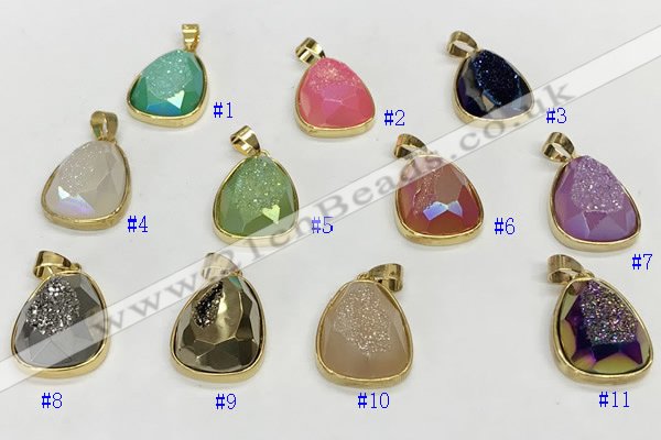 NGP9611 17*22mm faceted teardrop plated druzy agate pendants