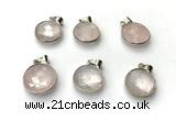 NGP9888 16mm faceted coin rose quartz pendant