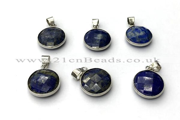 NGP9893 16mm faceted coin lapis lazuli pendant