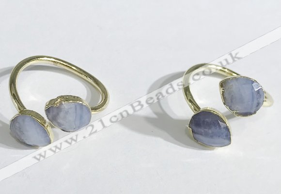 NGR1089 8*10mm faceted flat droplet blue lace agate rings wholesale