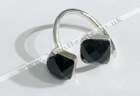 NGR1098 8mm faceted square  black agate gemstone rings wholesale