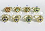 NGR1135 14mm flat round mixed gemstone gemstone rings wholesale