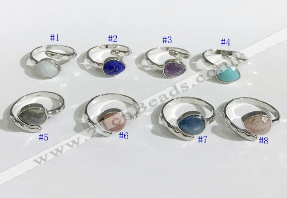 NGR1144 8*10mm faceted flat droplet mixed gemstone rings wholesale