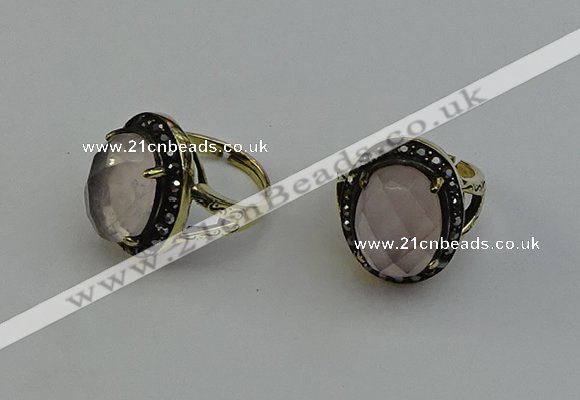 NGR2101 10*15mm faceted oval rose quartz gemstone rings