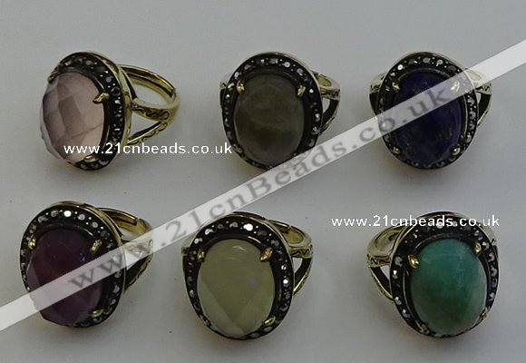 NGR2118 10*15mm faceted oval mixed gemstone rings wholesale