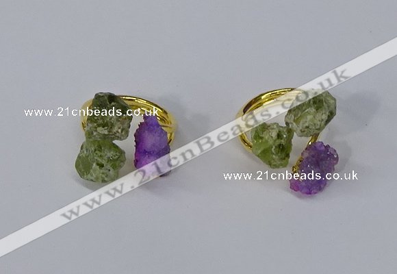 NGR213 5*8mm - 6*10mm freeform druzy agate & peridot rings wholesale