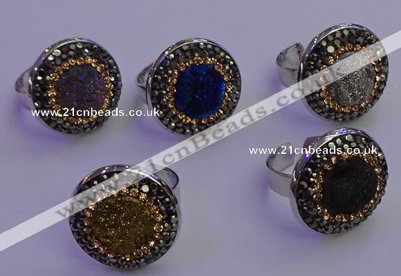 NGR2143 20mm - 22mm coin plated druzy agate gemstone rings