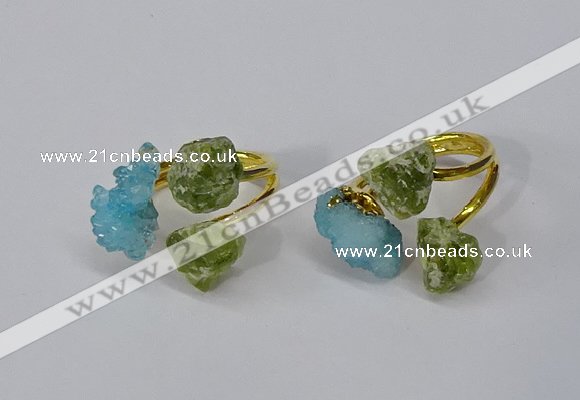 NGR215 5*8mm - 6*10mm freeform druzy agate & peridot rings wholesale