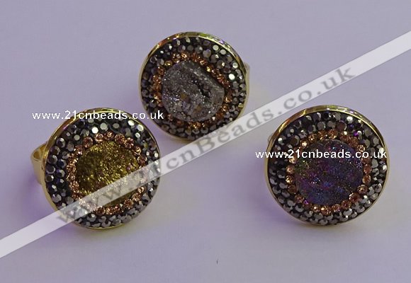 NGR2150 20mm - 22mm coin plated druzy agate gemstone rings