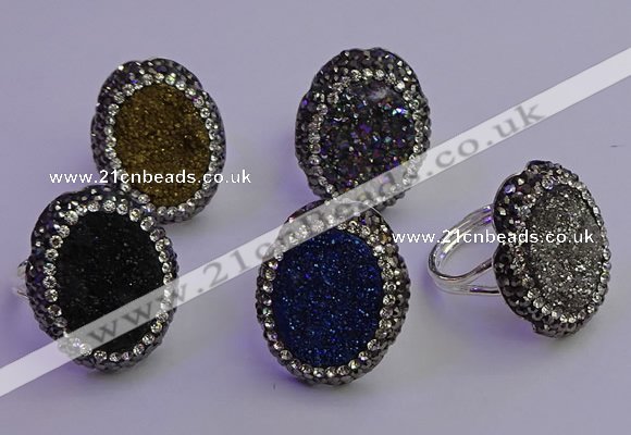 NGR2169 22*28mm - 22*30mm flower plated druzy agate rings