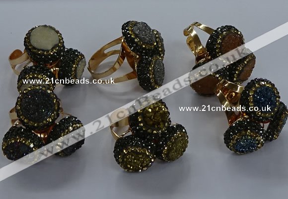 NGR299 14mm - 16mm coin plated druzy agate gemstone rings