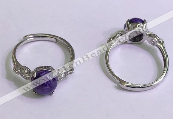 NGR3000 925 sterling silver with 8mm flat  round charoite rings