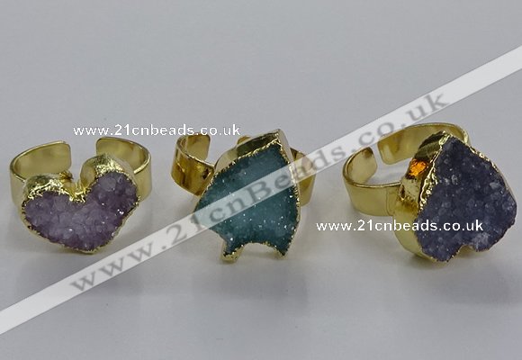 NGR321 14*15mm - 15*18mm heart druzy agate gemstone rings