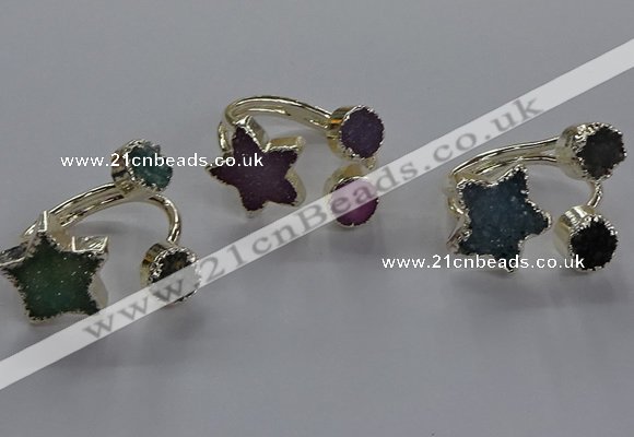 NGR365 8mm coin & 15*16mm star druzy agate rings wholesale