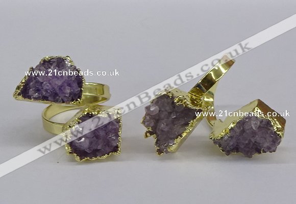 NGR371 13*18mm - 15*20mm freeform druzy amethyst gemstone rings